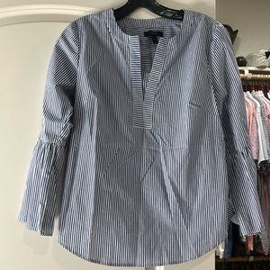 Never worn. J Crew top. White and blue. Size 2.